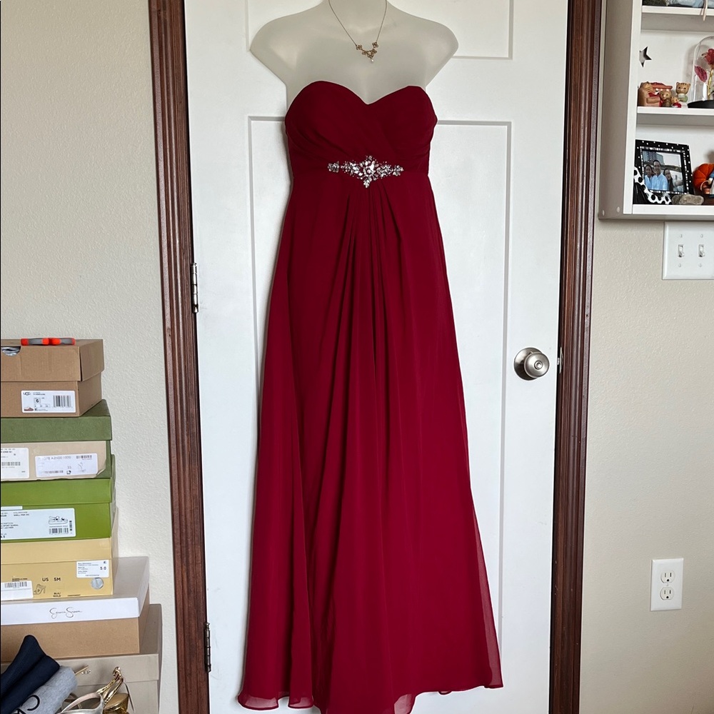 Bill Levkoff Strapless Burgundy Gown